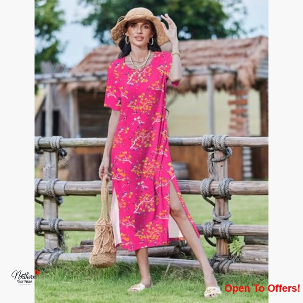 Polyester Spandex Floral Summer Dress Casual Beach Split Long Dress - Picture 3 of 6